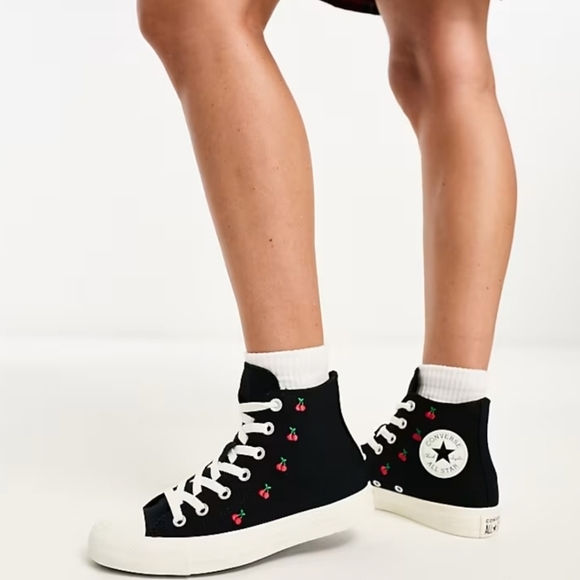 New! Converse Chuck Taylor All Star High Top Sneakers with Cherry Embroidery - Picture 4 of 16